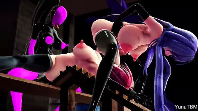 3D хентай футанари ММД - секс подземелье