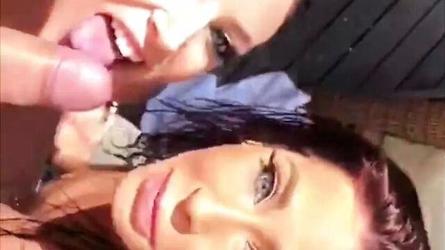 Angela White и Madison Ivy сосут член за кулисами