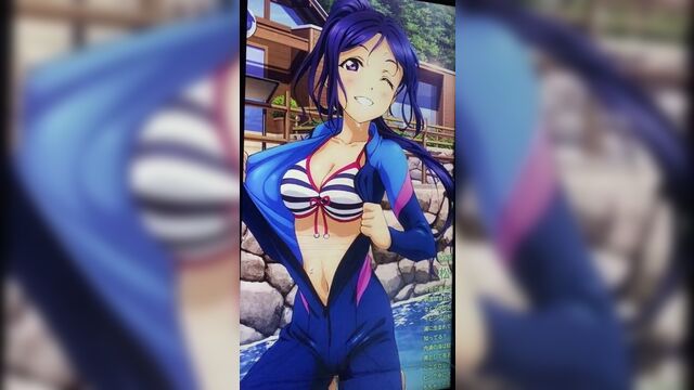 LoveLive Matsuura Kanan: мастурбация поцелуем и буккаке 2