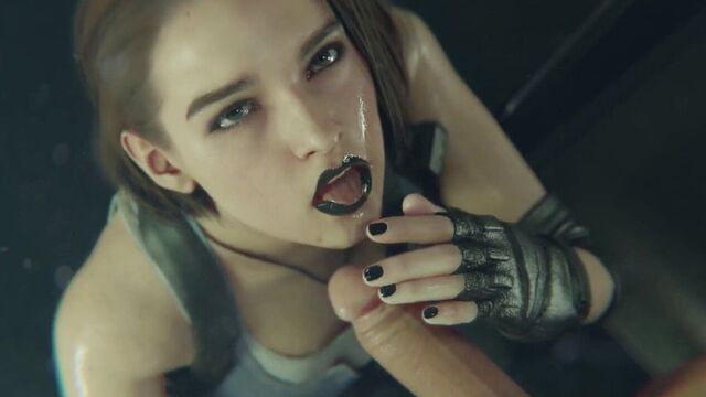 Jill Valentine делает грязный минет с черной помадой