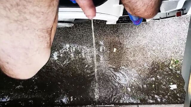 Дальнобойщик писает и кончает в публичном парке