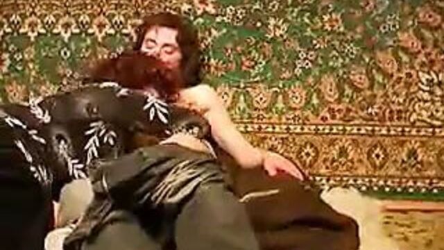 Old grandma and grandson of Russian