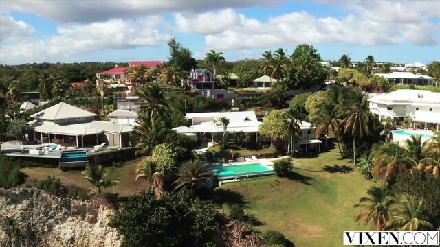 VIXEN, Stunning brunette has fantasy threesome on vacation