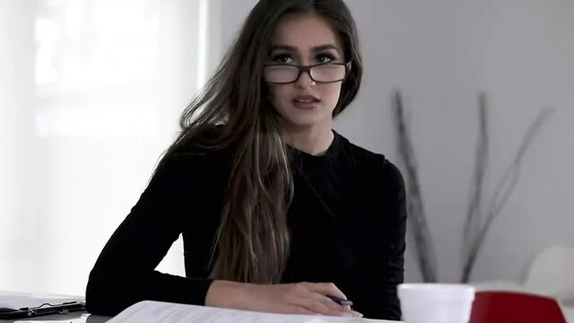 Nerdy stepsister blows her big dick bro cumshot creampie