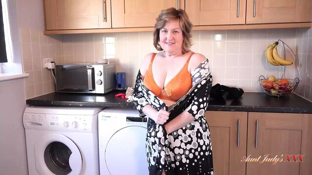 AuntJudysXXX - Your 58yo Curvy Mature Housewife Mrs. Kugar Sucks Your Cock in the Laundry Room (POV)