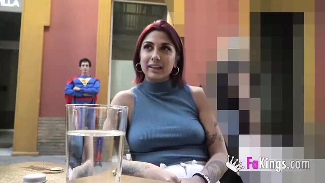 Clueless babe gets surprised by a big dicked street performer: Valeria Del Rio and the SUPERDICK!