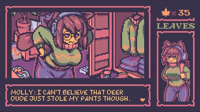 Развратная хентай-игра с кленовым чаем с листвой Lend Land - Molly идет обнаженной в лесу