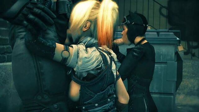 Женщина-кошка Harley Quinn сосет большой хуй и делится спермой вместе