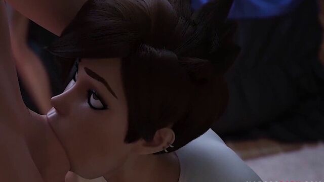 Overwatch Hero Tracer глубоко заглатывает и жестко трахается