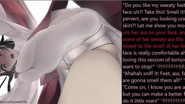 Хентай сидение на лице с пердящими ногами, женское доминирование (подписи)