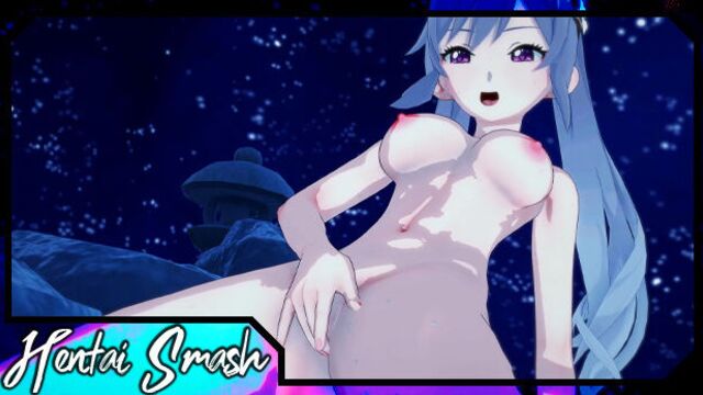 Keqing мастурбирует, пока не достигнет оргазма. мужской удар, хентай.